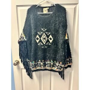 Black Cotton & Rye Western Sweater With Fringe XL